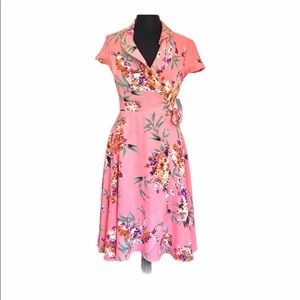 EVA MENDES Coral Pink Floral Wrap Around Dress ⚡️Flash Sale⚡️